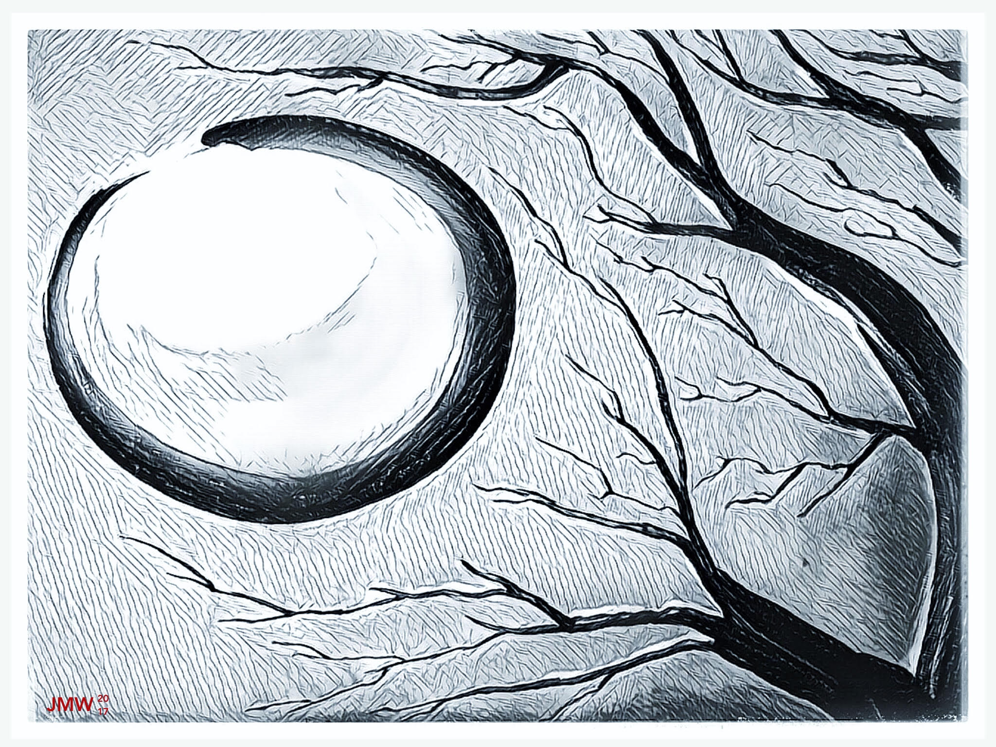 Moon and Tree through Lines